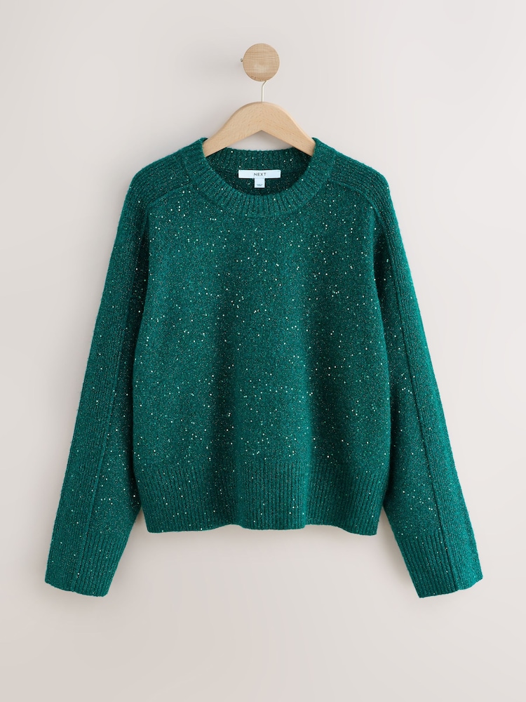 Teal Blue Sequin - Blusa de malha Crew Neck com wool - Imagem 1 de 3
