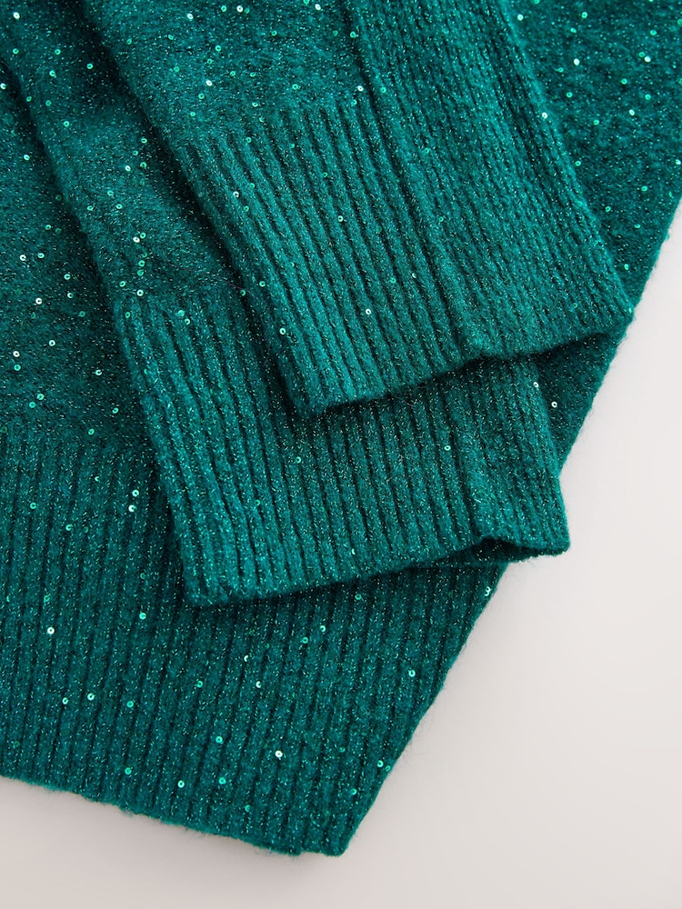Teal Blue Sequin - Blusa de malha Crew Neck com wool - Imagem 2 de 3
