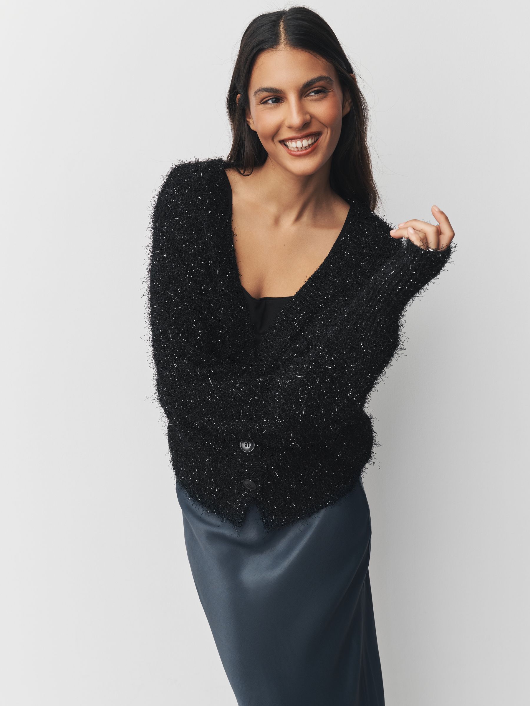 Buy Black Sparkle V-Neck Reversible Cardigan from Next Romania