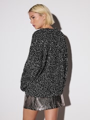 Black/Silver Tinsel V-Neck Chunky Knit Jumper - Image 4 of 8