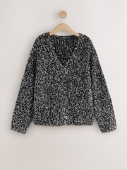 Black/Silver Tinsel V-Neck Chunky Knit Jumper - Image 6 of 8