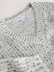 Light Grey Sequin V-Neck Chunky Knit Jumper - Image 3 of 3