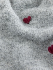 Grey with 3D Red Hearts Crew Neck Jumper With Wool - Image 9 of 9