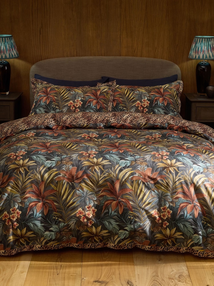 Leopard Floral 100% Cotton Reversible Duvet Cover and Pillowcase Set - Imaginea 1 din 6