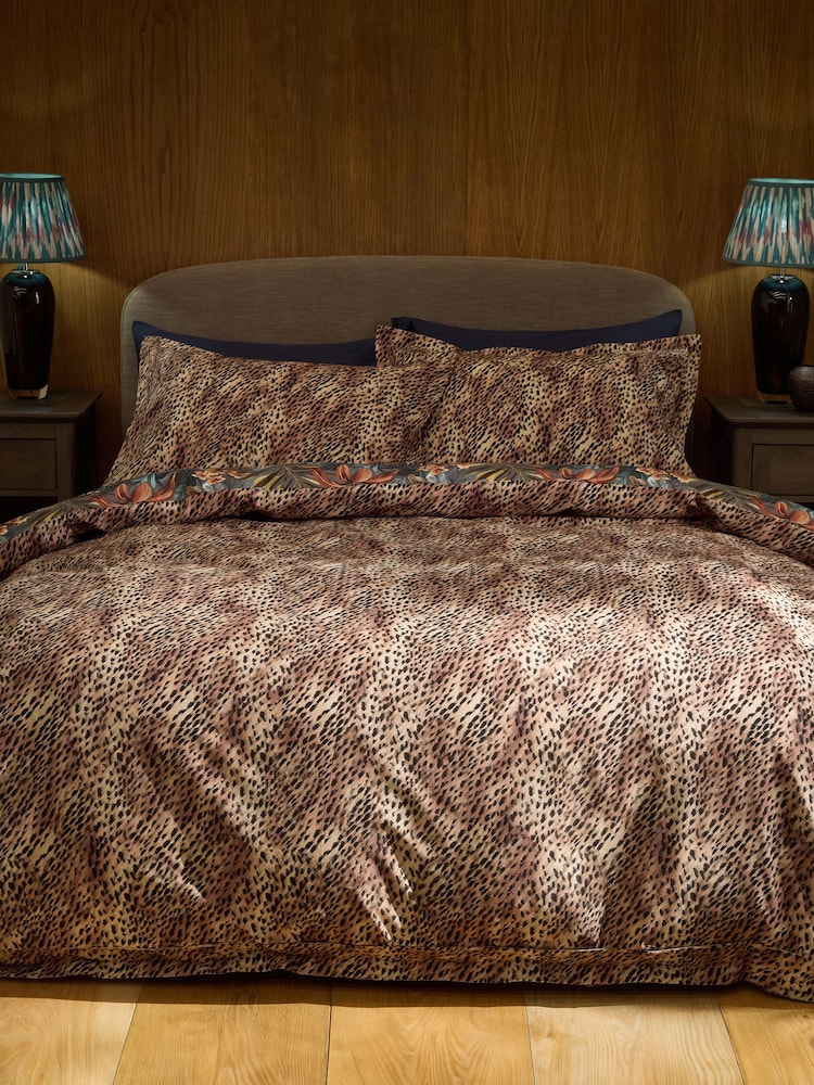 Leopard Floral 100% Cotton Reversible Duvet Cover and Pillowcase Set - Imaginea 2 din 6