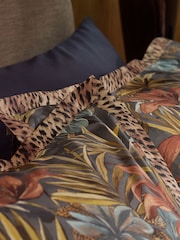 Leopard Floral 100% Cotton Reversible Duvet Cover and Pillowcase Set - Imaginea 4 din 6