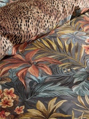 Leopard Floral 100% Cotton Reversible Duvet Cover and Pillowcase Set - Imaginea 5 din 6