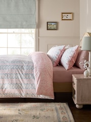 Blue/Pink Woodblock 200TC Percale Collection Luxe Duvet Cover And Pillowcase Set - Image 1 of 7