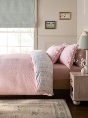 Blue/Pink Woodblock 200TC Percale Collection Luxe Duvet Cover And Pillowcase Set - Image 2 of 7