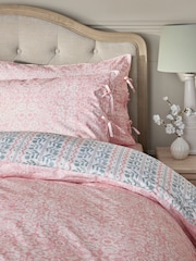 Blue/Pink Woodblock 200TC Percale Collection Luxe Duvet Cover And Pillowcase Set - Image 4 of 7