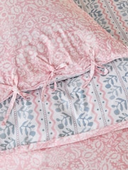 Blue/Pink Woodblock 200TC Percale Collection Luxe Duvet Cover And Pillowcase Set - Image 6 of 7