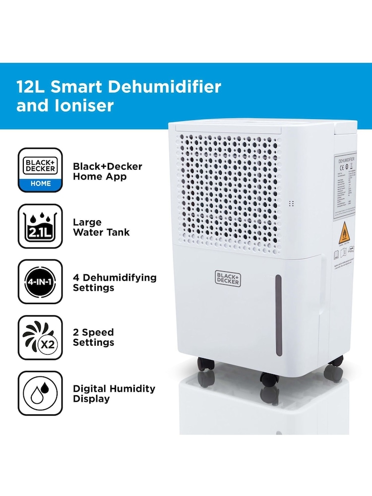 Black & Decker White 12L Smart Dehumidifier & Ionizer with 2.1L - Image 2 of 6