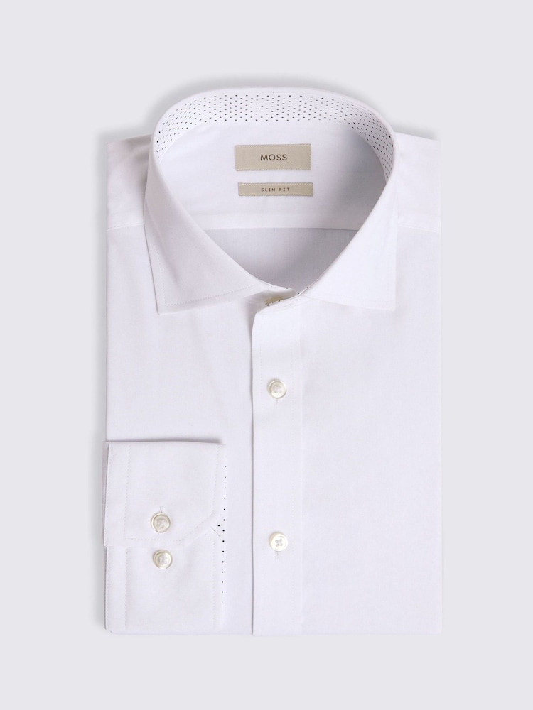 MOSS White Slim Stretch Print Contrast Shirt - Image 4 of 4