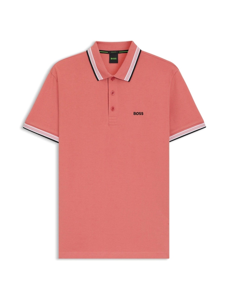 BOSS Dark Pink Regular Fit Paddy Tipped Collar Polo Shirt - Image 1 of 1