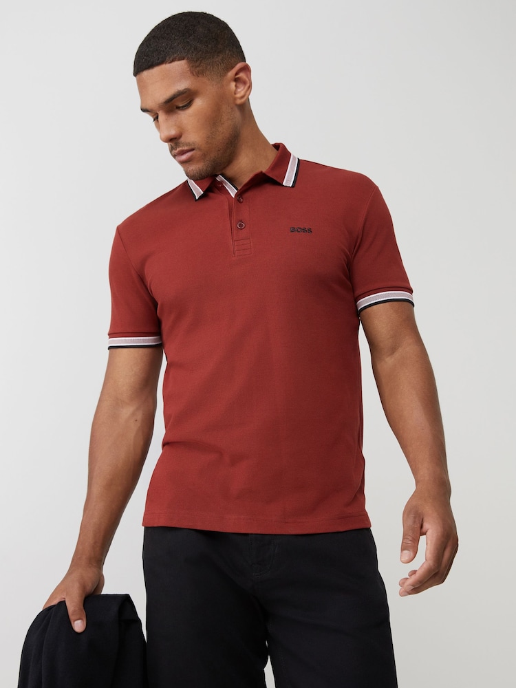 BOSS Light Pink Regular Fit Paddy Tipped Collar Polo Shirt - Image 1 of 4