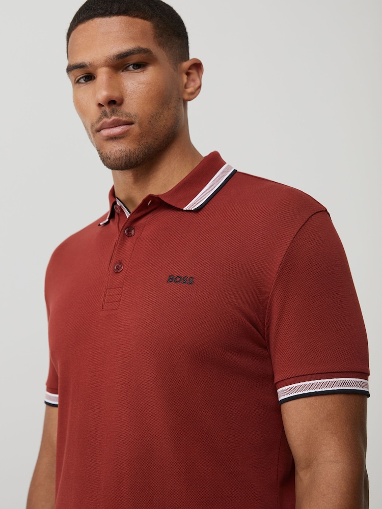 BOSS Light Pink Regular Fit Paddy Tipped Collar Polo Shirt - Image 4 of 4