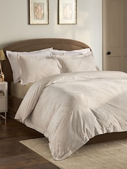 Natural Palm Tree Jacquard Duvet Cover and Pillowcase Set - Image 1 of 4