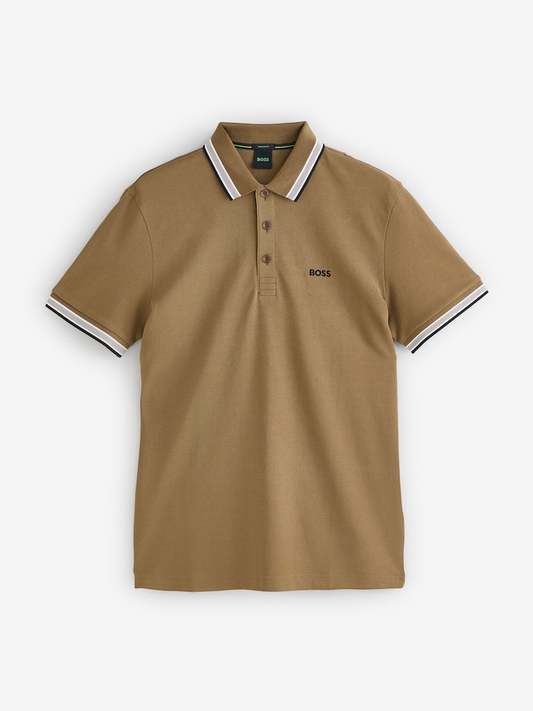 BOSS Brown Regular Fit Paddy Tipped Collar Polo Shirt - Image 1 of 1