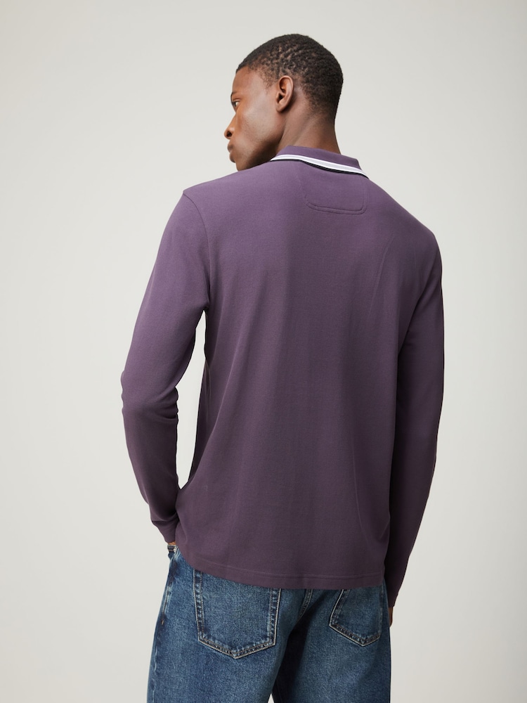BOSS Purple Regular Fit Plisy Tipped Collar Polo Shirt - Image 2 of 4 BOSS Purple Regular Fit Plisy Tipped Collar Polo Shirt - Image 2 of 4