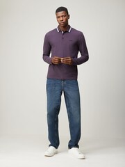 BOSS Purple Regular Fit Plisy Tipped Collar Polo Shirt - Image 3 of 4