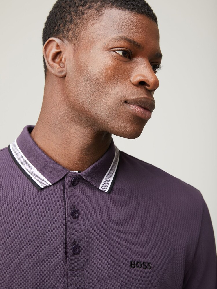 BOSS Purple Regular Fit Plisy Tipped Collar Polo Shirt - Image 4 of 4