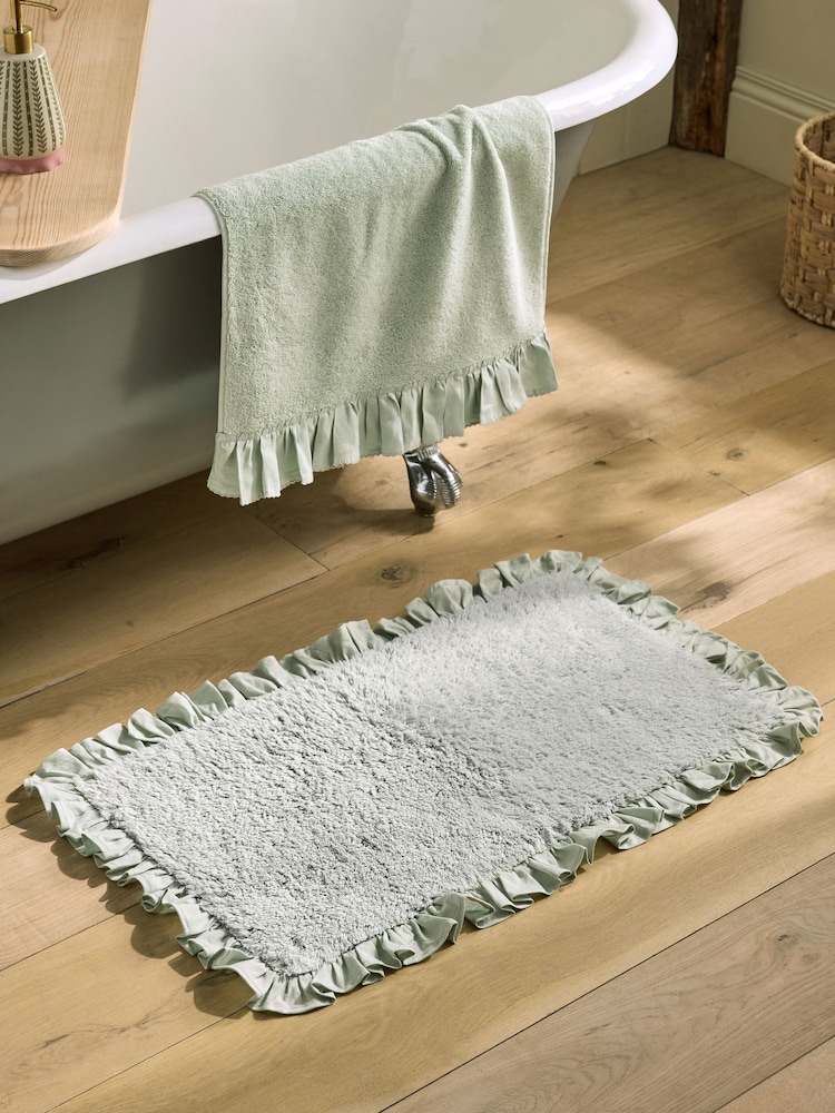 Sage Green Frill Bath Mat - Image 1 of 4