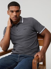 BOSS Grey Light Regular Fit Paddy Tipped Collar Polo Shirt - Image 4 of 6