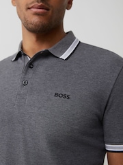 BOSS Grey Light Regular Fit Paddy Tipped Collar Polo Shirt - Image 5 of 6