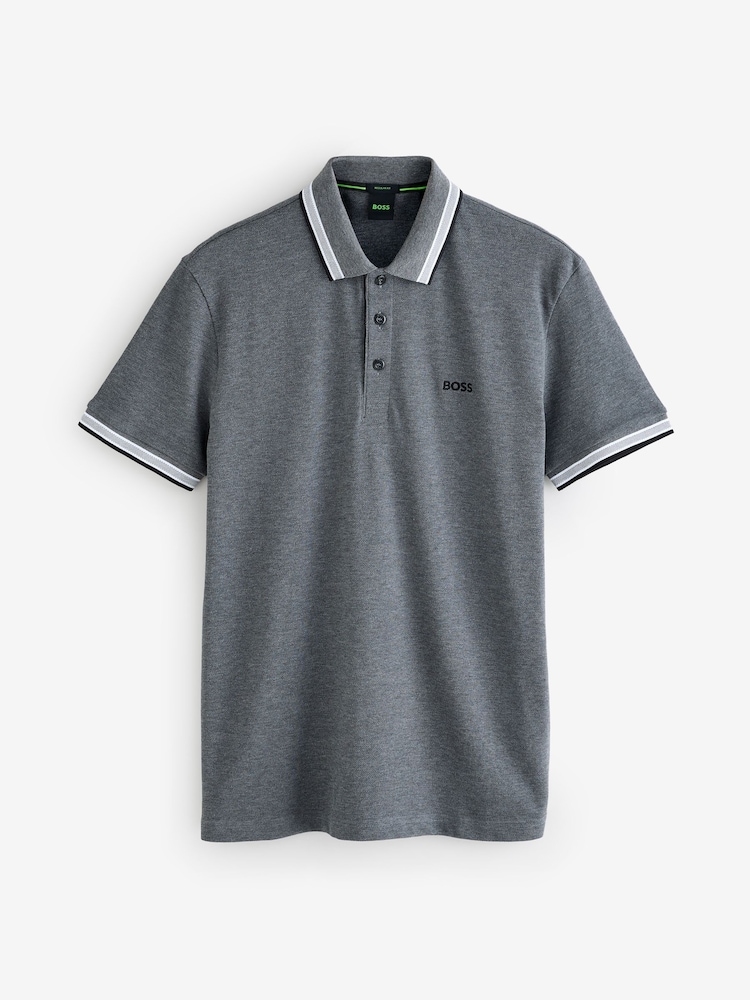 BOSS Grey Light Regular Fit Paddy Tipped Collar Polo Shirt - Image 6 of 6