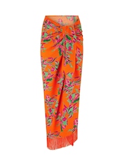 Pour Moi Light Orange Fringe Trim Crinkle Woven Multiway Sarong - Image 3 of 4