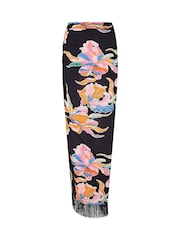 Pour Moi Black Floral Fringe Trim Crinkle Woven Multiway Sarong - Image 2 of 2