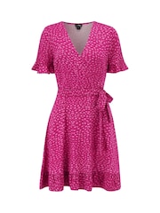Pour Moi Pink Birdie Stretch Viscose Jersey Wrap Front Dress - Image 3 of 4