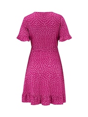 Pour Moi Pink Birdie Stretch Viscose Jersey Wrap Front Dress - Image 4 of 4