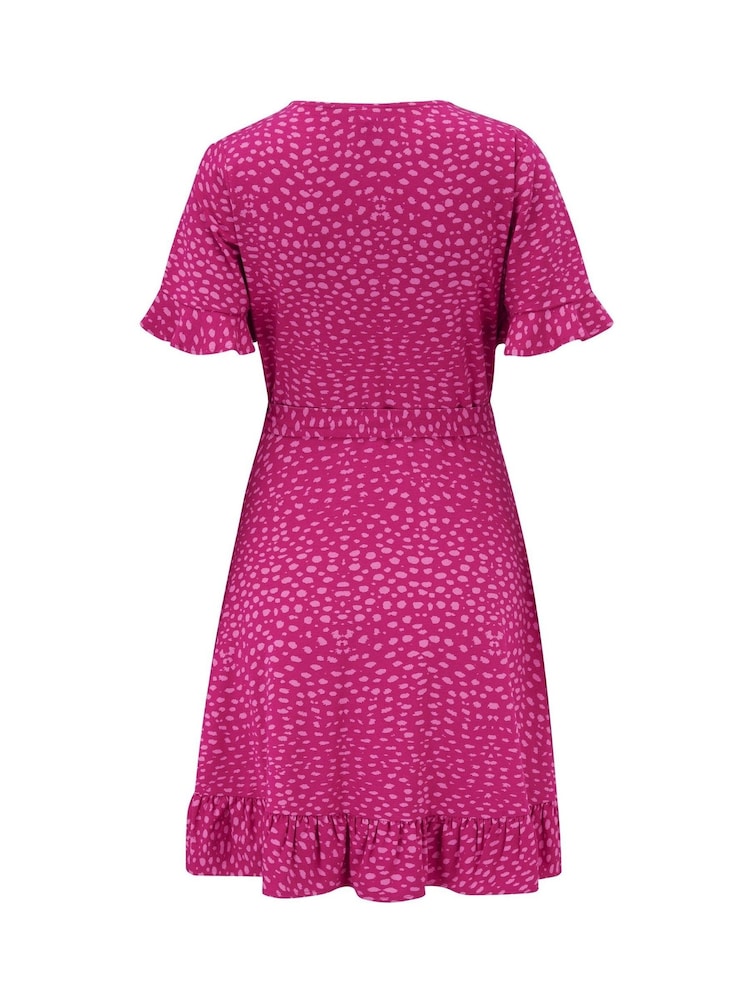 Pour Moi Pink Birdie Stretch Viscose Jersey Wrap Front Dress - Image 4 of 4