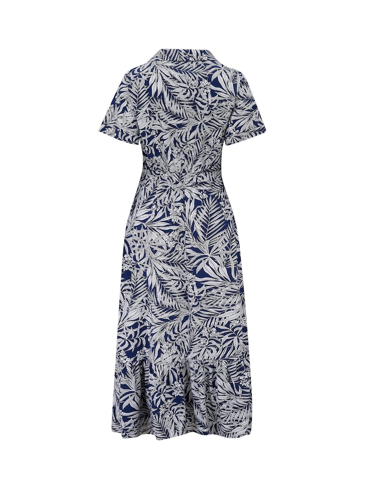 Pour Moi Blue Slub Midi Shirt Dress - Image 4 of 4