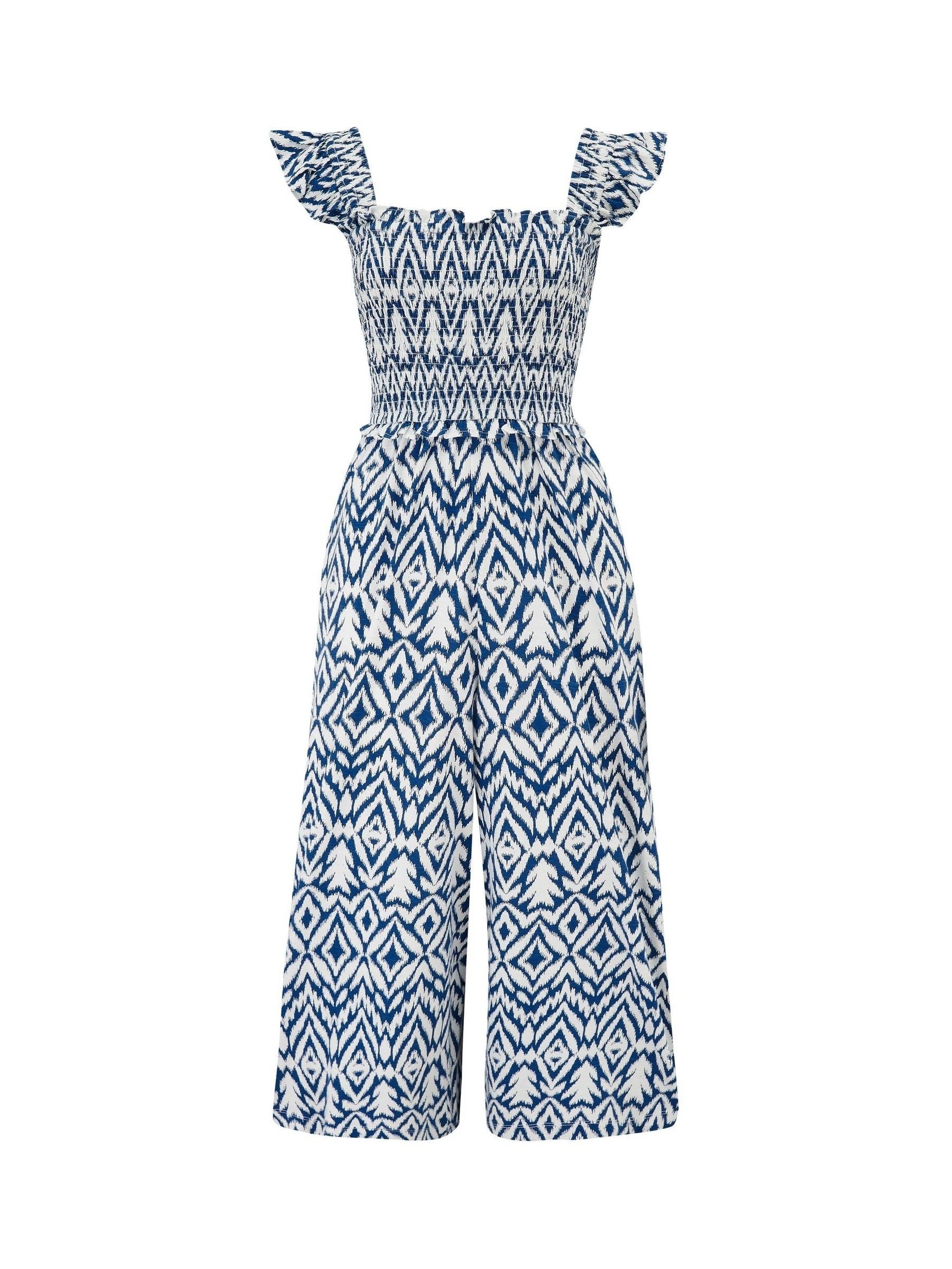 Buy Pour Moi Blue Iris Frill Detail Slub Crop Leg Jumpsuit from