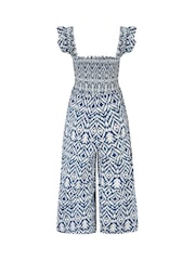 Pour Moi Blue Frill Detail Slub Crop Leg Jumpsuit - Image 4 of 4