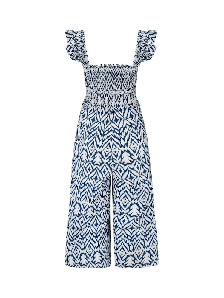 Pour Moi Blue Frill Detail Slub Crop Leg Jumpsuit - Image 4 of 4