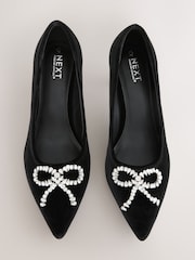 Black Velvet Forever Comfort Pointed Toe Jewelled Bow Court Heels - Image 6 of 9