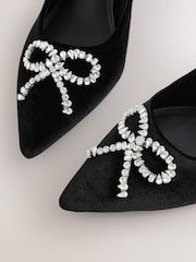 Black Velvet Forever Comfort Pointed Toe Jewelled Bow Court Heels - Image 8 of 9