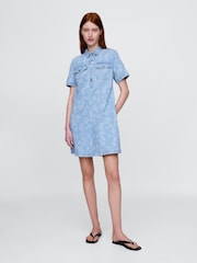 Gap UltraSoft Denim Floral Mini Shirt Dress - Imagen 1 de 5
