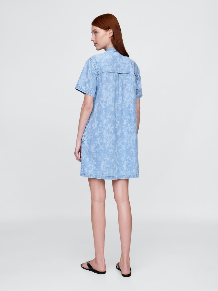 Gap UltraSoft Denim Floral Mini Shirt Dress - Imagen 2 de 5