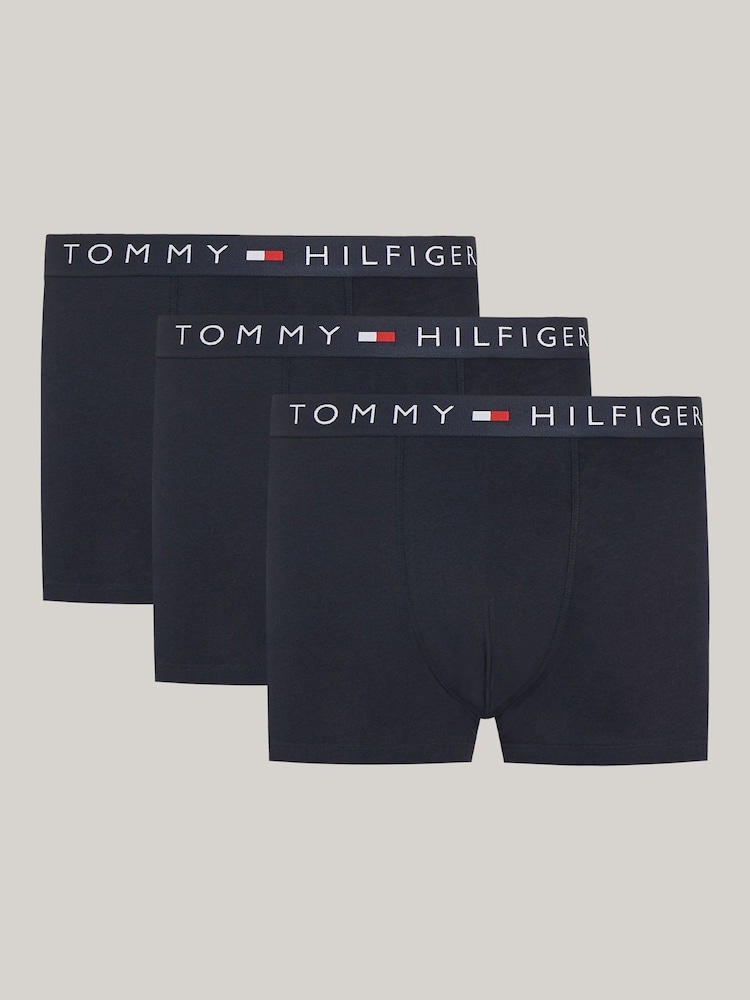 Tommy Hilfiger Blue Original Logo Waistband Trunks 3 Pack - Image 1 of 6