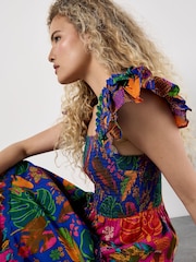 Apricot Blue Multi Tier Tropical Parrot Print 100% Cotton Dress - Image 5 of 5