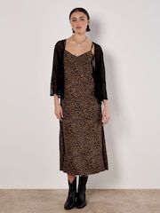 Apricot Brown Animal Print Viscose Crepe Dress - Image 2 of 5