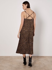 Apricot Brown Animal Print Viscose Crepe Dress - Image 3 of 5