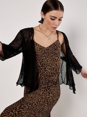 Apricot Brown Animal Print Viscose Crepe Dress - Image 4 of 5