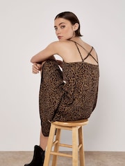 Apricot Brown Animal Print Viscose Crepe Dress - Image 5 of 5