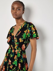 Apricot Black Graphic Print Tropical Wrap Maxi Dress - Image 2 of 5