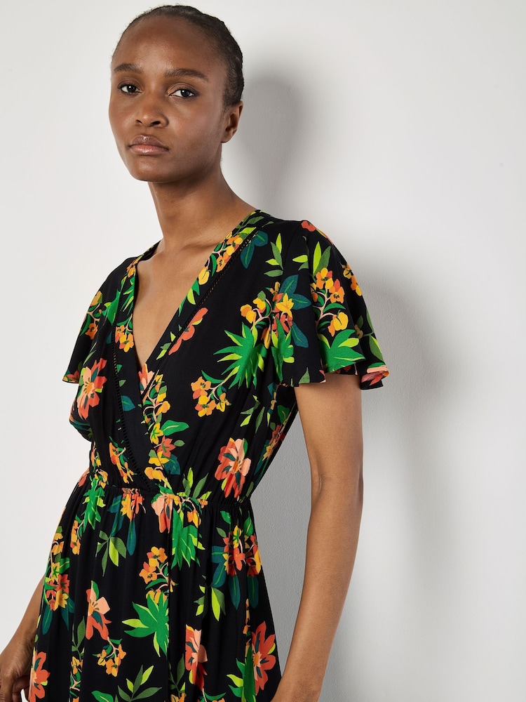 Apricot Black Graphic Print Tropical Wrap Maxi Dress - Image 2 of 5
